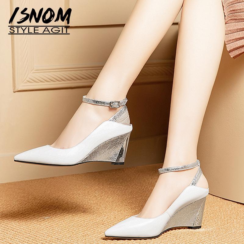 

Ankle Strap Pumps Women Pointed Toe Footwear Fashion High Heels Shoes Female Wedges Cow Leather Woman Spring 2021 Dress, Black
