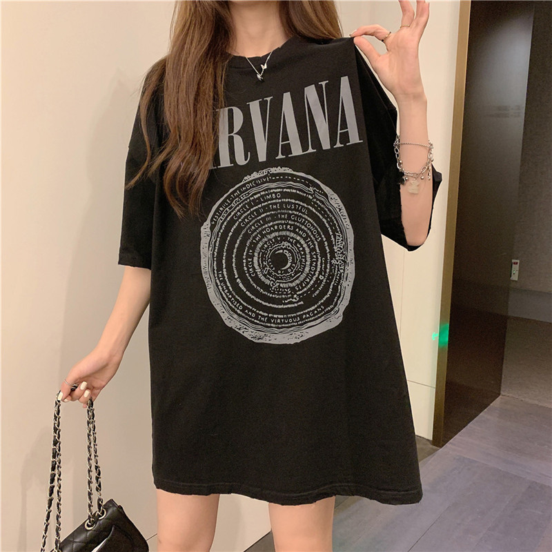 

Qooth Spring T shirt Harajuku Loose T Shirt Woman Fashion Letter Printed T-shirt Tee Grey Tops Casual Student Shirts QT499 210518, Black
