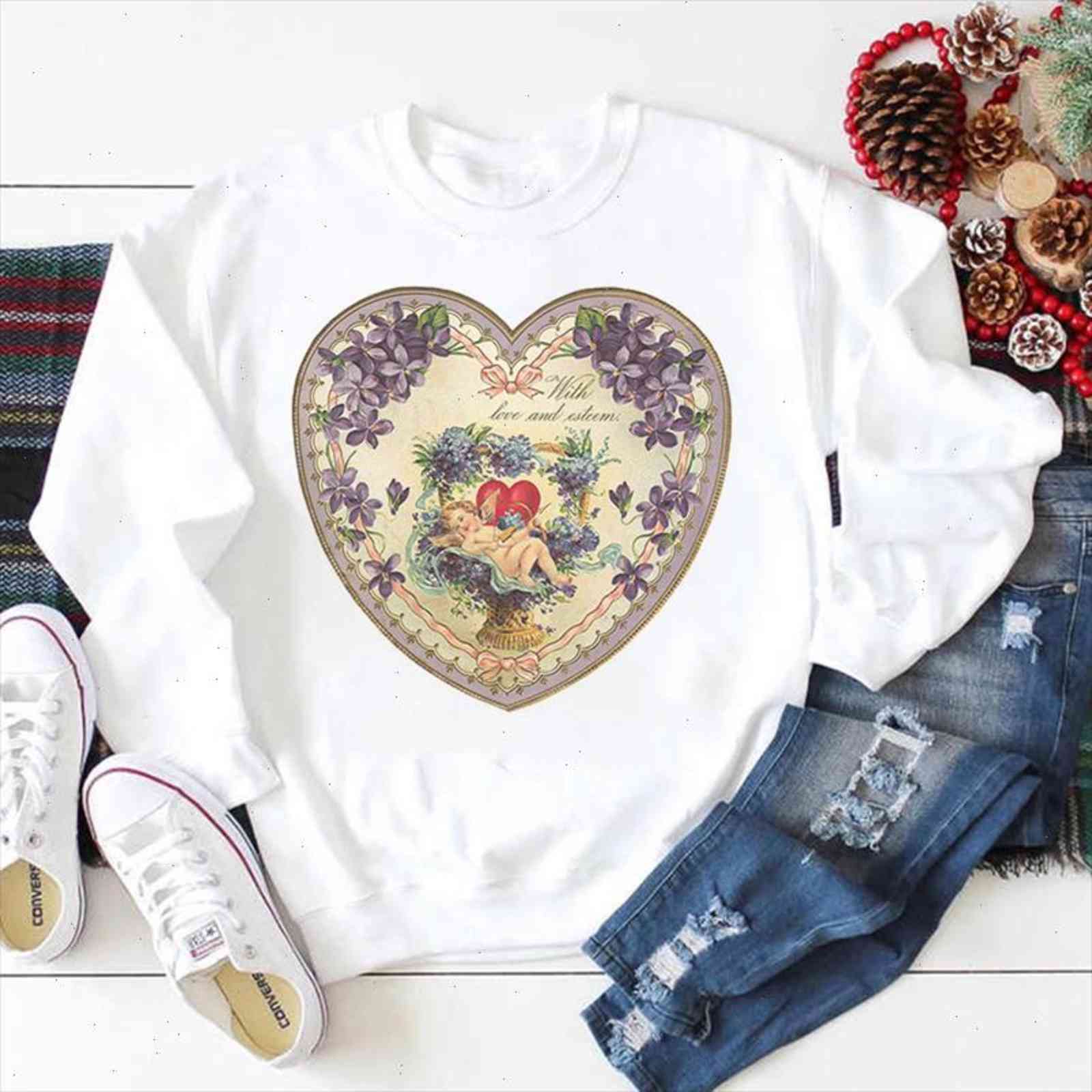 

Baby Angel Print Winter Sweatshirt Harajuku Streetwear Long Sleeve Pullovers Fiorucci Oversized Aesthetic Womens Hoodie Good quality, Black