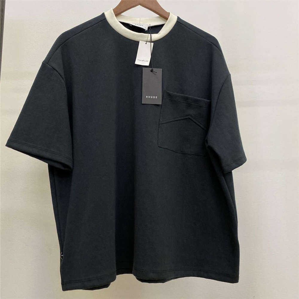 

t shirt T-shirt Men Women Casual T-shirts Black beige O-neck Rhude tea 1:1 High Quality Cato Tops Pocket Grunge Style, White;black