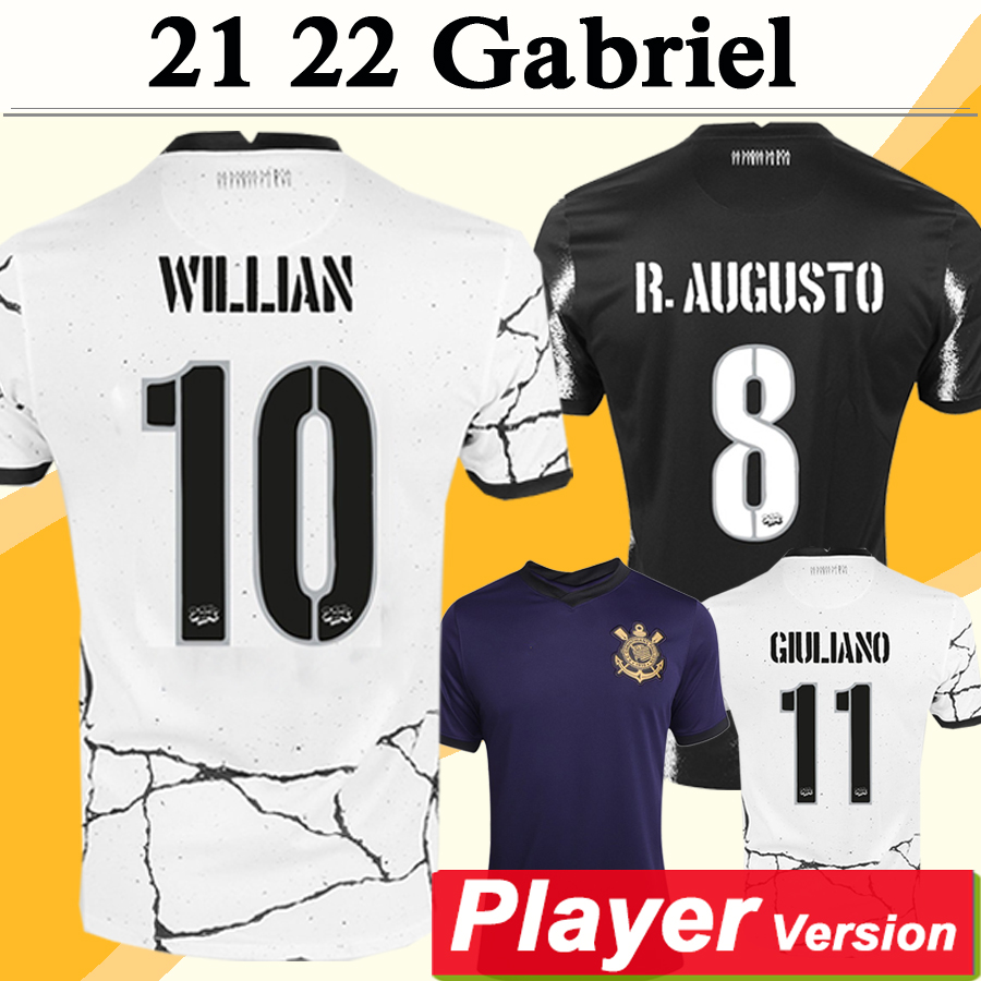 

21 22 GABRIEL LUAN Mens Player version Soccer Jerseys GIL FAGNER CANTILLO GUEDES JO R.AUGUSTO WILLIAN GIULIANO Short Sleeve Home White Away, Black;yellow