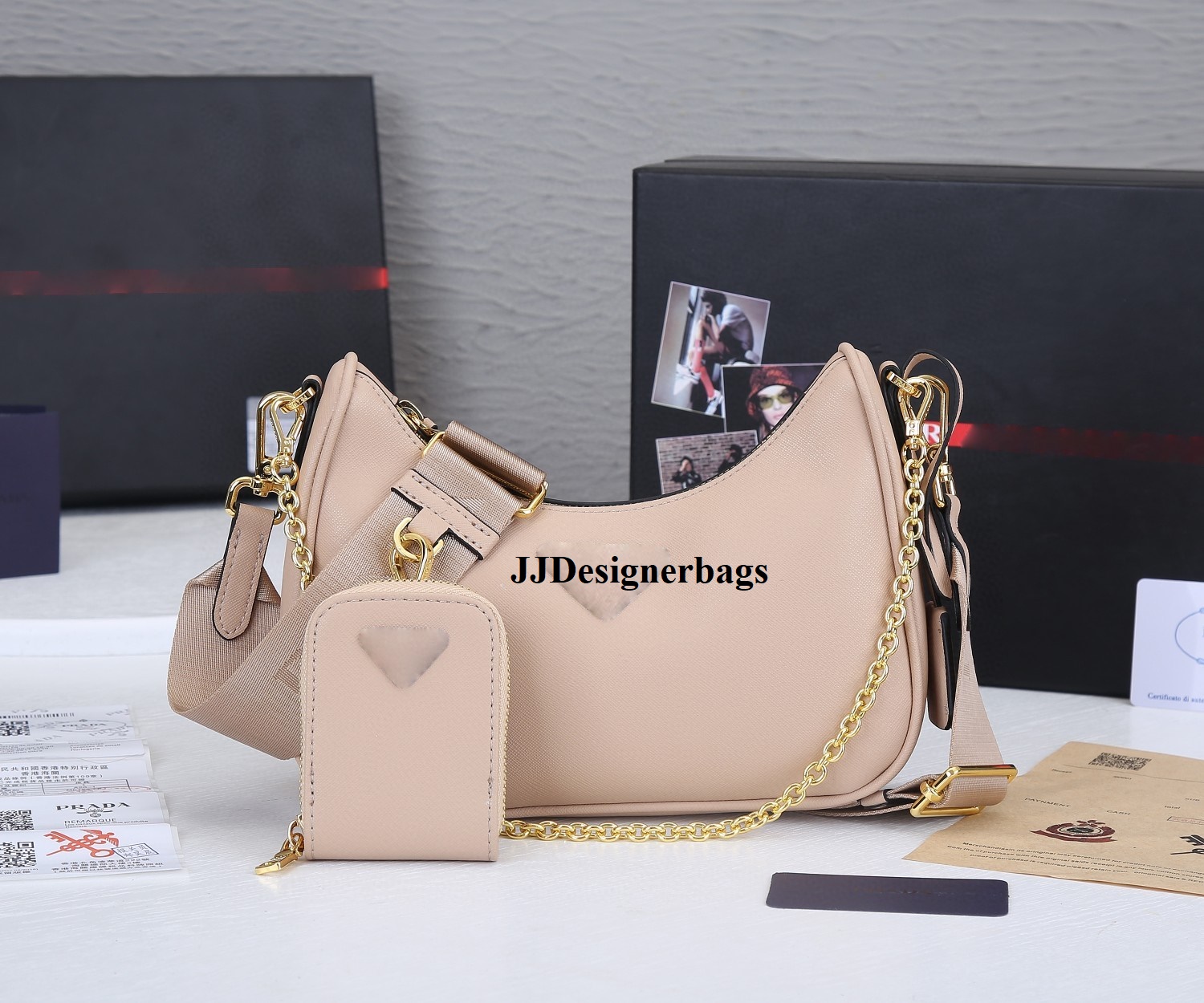 

Re-Edition 2005 nylon Designer shoulder bags high quality leather handbag best-selling lady cross-body luxury chain bag tote, Apricot