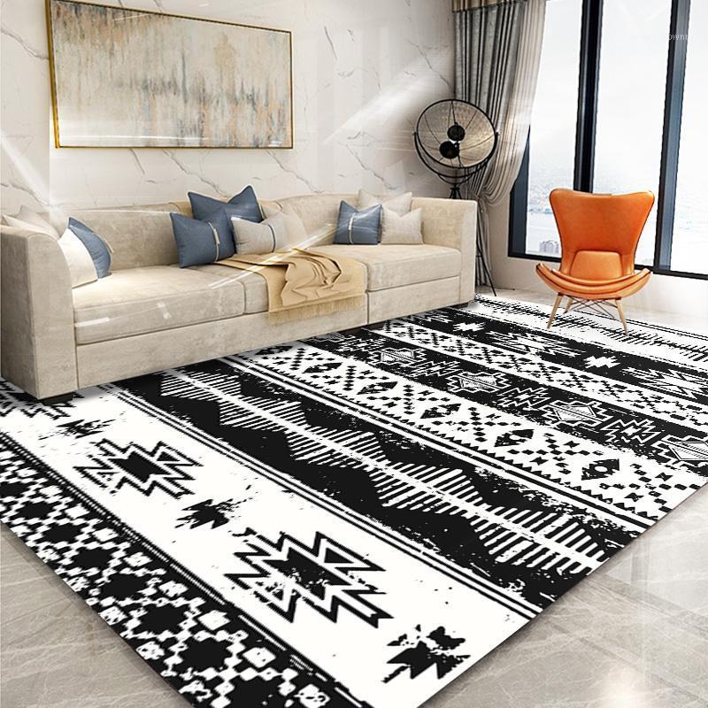

Carpets National Style Living Room Area Rug Soft Anti-slip Bedroom Bedside Mat Kitchen Balcony Floor Black White Parlor Carpet
