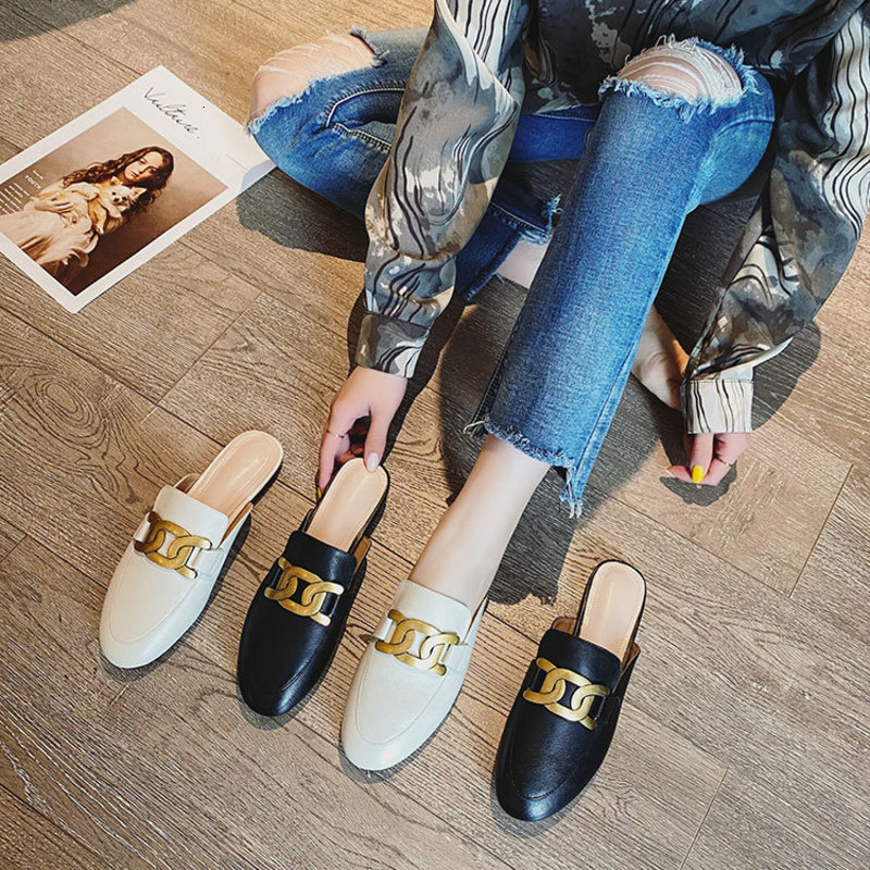

Slippers summer leather daily shoes Baotou, Black