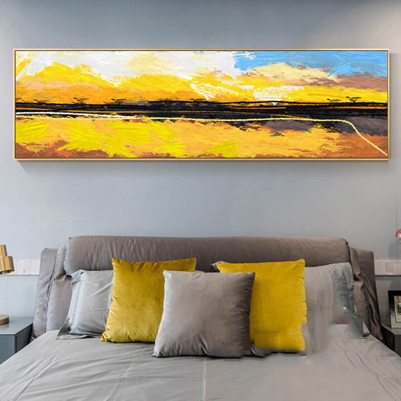 

Bedside Painting Landscape Posters Golden Canvas Prints Home Decor Bridge Sunset Mountain Clouds Sky Wall Art For Living Room