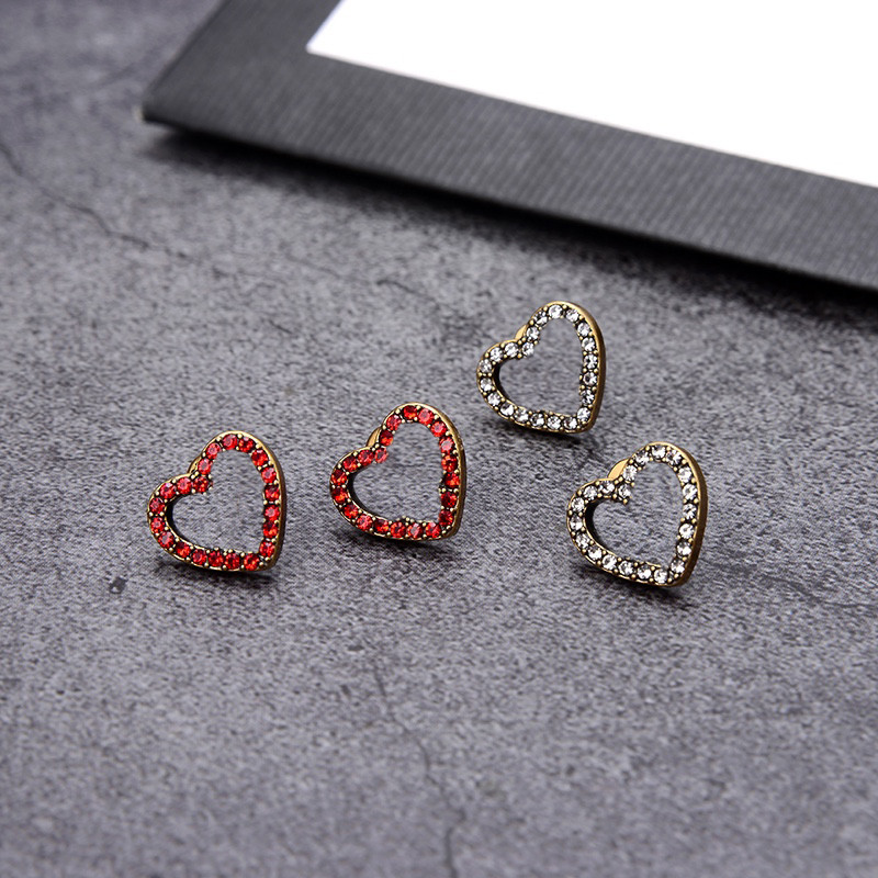 

Trendy Double Letter Earrings Charm Heart Shape Diamond Studs Designer Crystal Eardrop With Stamps For Women Gift