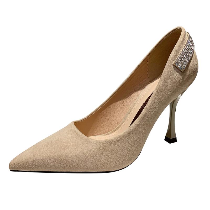 

Dress Shoes Fashion Elegant Thin High Heels Formal Office For Women 2021 Spring Fall Shallow Pumps Rhinestone, Beige