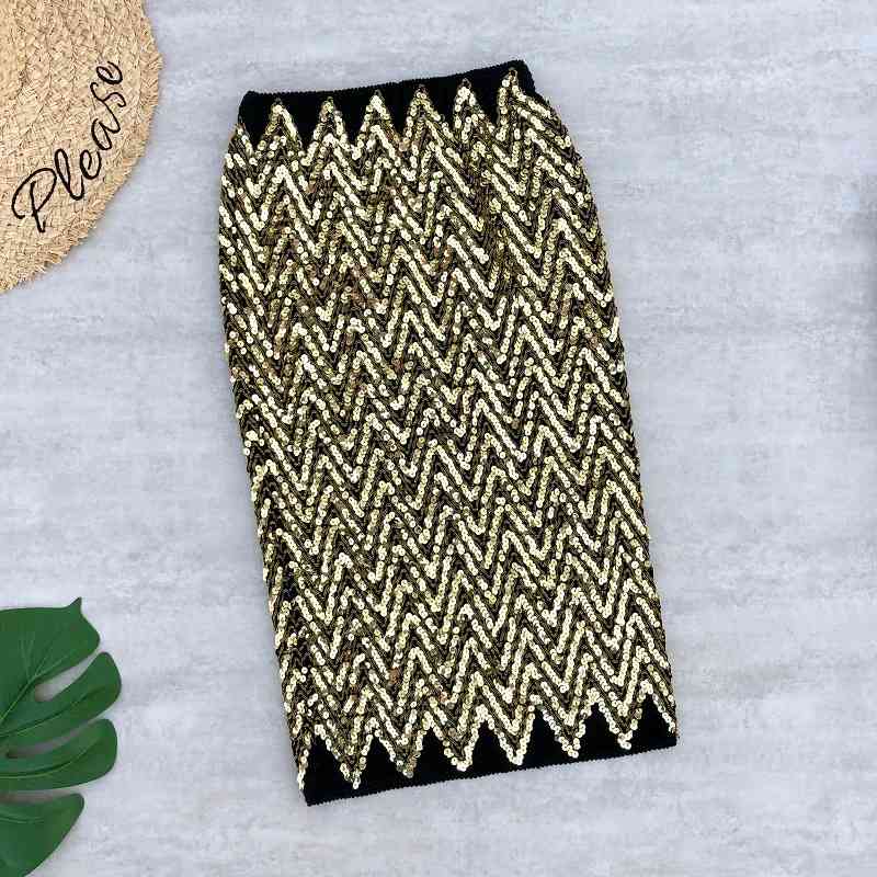 

Colorful Stripe Skirt Fashion Bling Women Midi Skirts Gold Sequin Skirt OL Bodycon Pencil Skirts Street Party Elastic tunic X0428, Dark grey