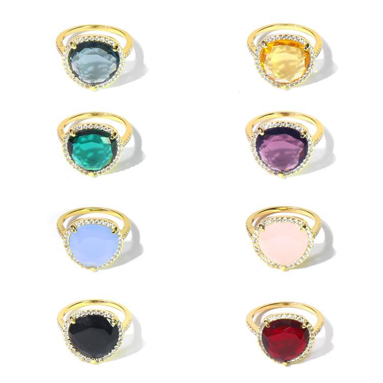 

Cluster Rings Luxury Italy Brand Jewelry Candy Ring For Women Colorful Crystal Big Stone Water Droplets Gold Color Cute Party