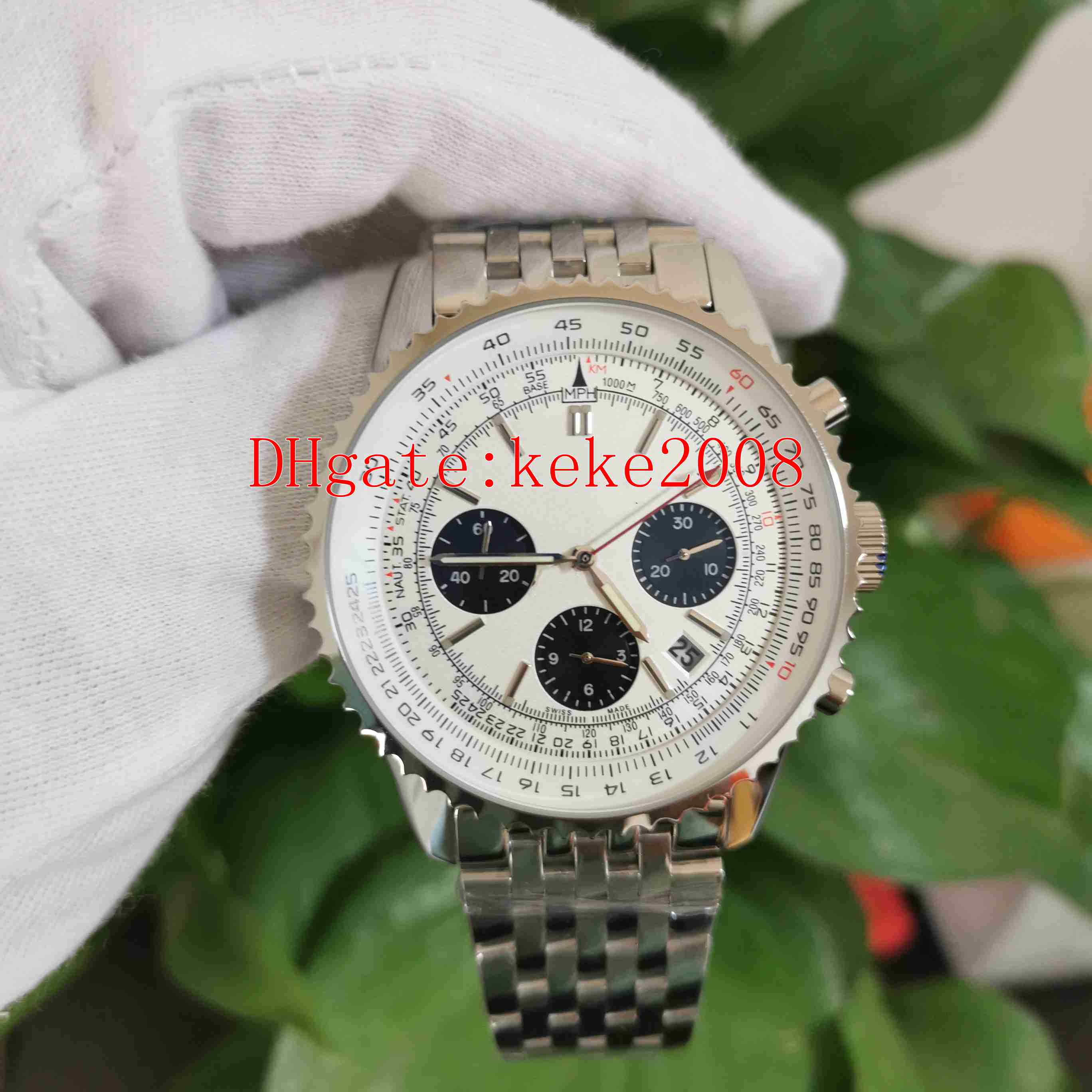 

Excellent Watches Men Wristwatches 43AB0121211G1A1 43mm Stainless Steel Luminescent White Dial VK Quartz Chronograph Working Mens Watch, No box papers