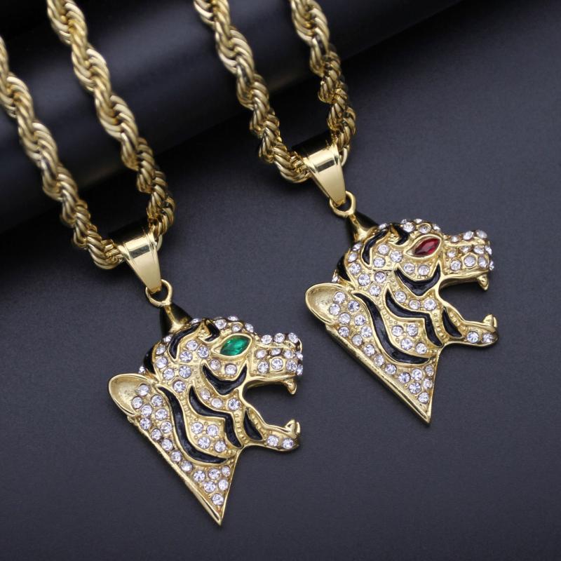 

Pendant Necklaces Hip Hop Bling Gold Color Stainless Steel Leopard Pendants For Men Rapper Jewelry Drop