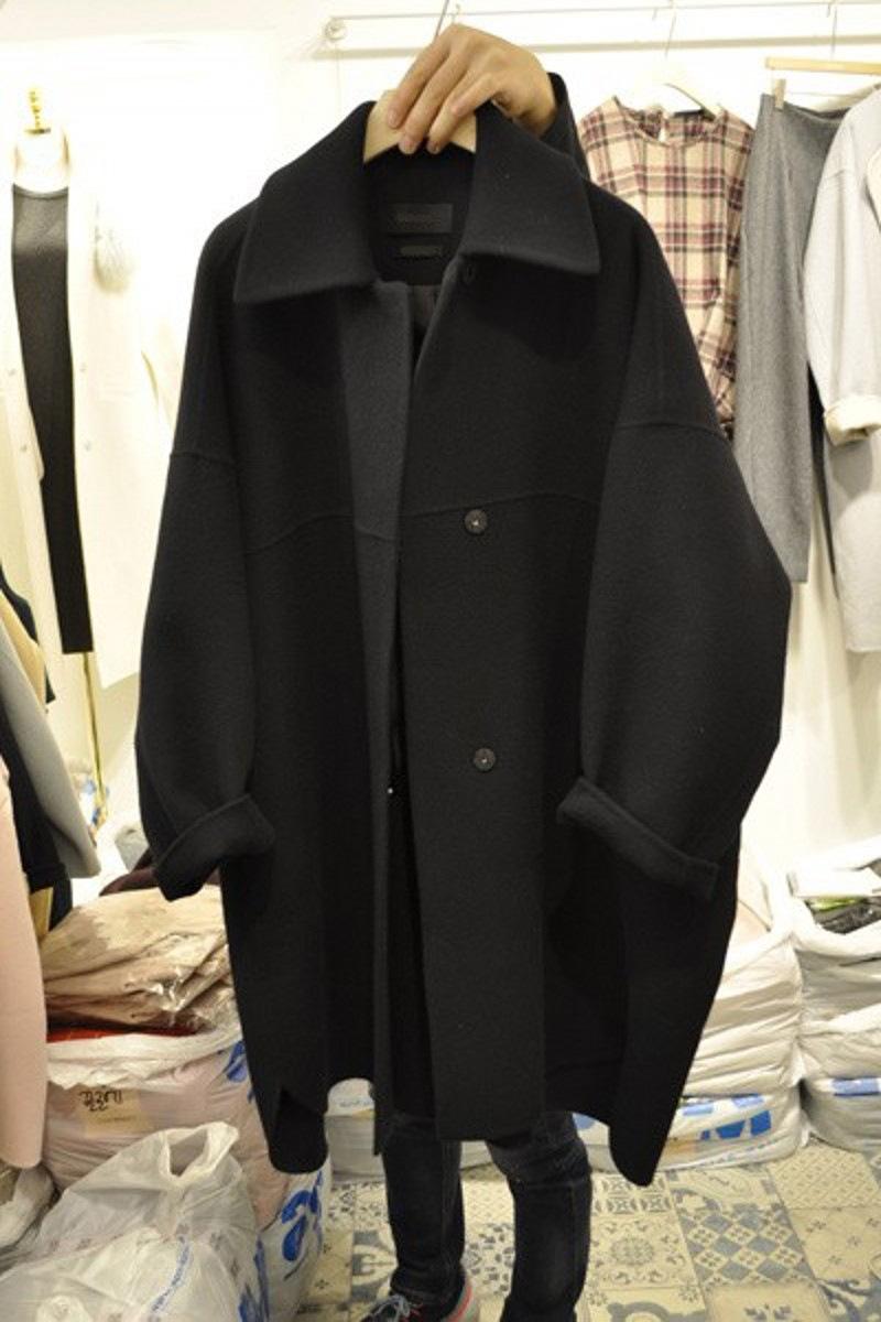 

Women' Wool & Blends South Korea Dongdaemun Autumn/winter Trend Comfortable 2021 Woolen Coat Fashion Cocoon Loose Slim Solid Color Long, Black