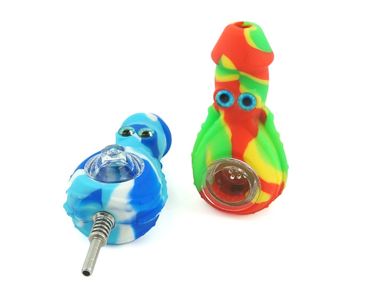 

Unique style aluminium alloy Silicone Hand Pipe Length 119*26mm Smoking Water With Glass Bowl Animal Pipes
