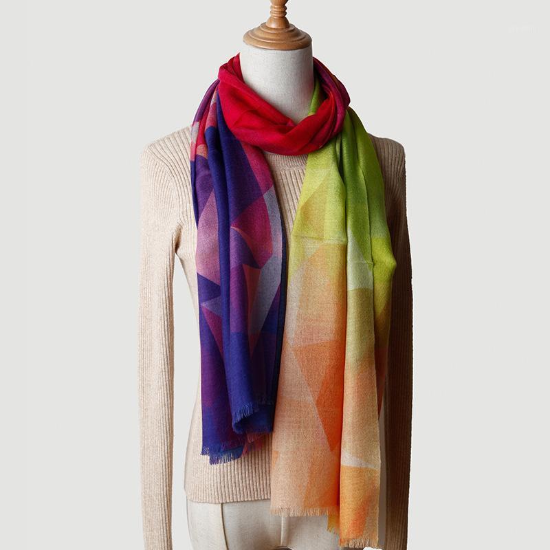 

Scarves 100% Wool Women Long Scarf Fashion Lady Digital Printing Shawl Autumn And Winter Warm Factory, Blue;gray