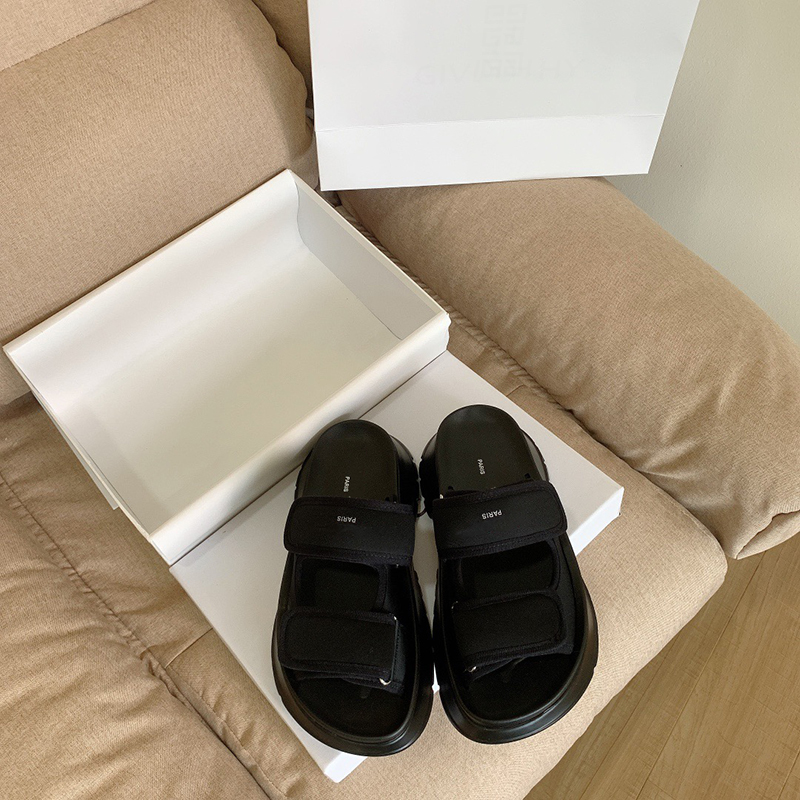 

Luxury designer ladies platform slippers gear rubber non-slip outsole fashion beach indoor casual sandals flip flops, Black