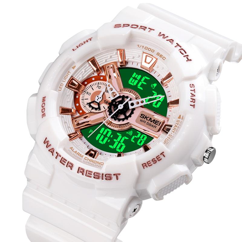 

Youth Fashion Digital Watch Men Women Shockproof Waterproof Dual Wristwatches LED Alarm Clock Backlight Sports Watches, White