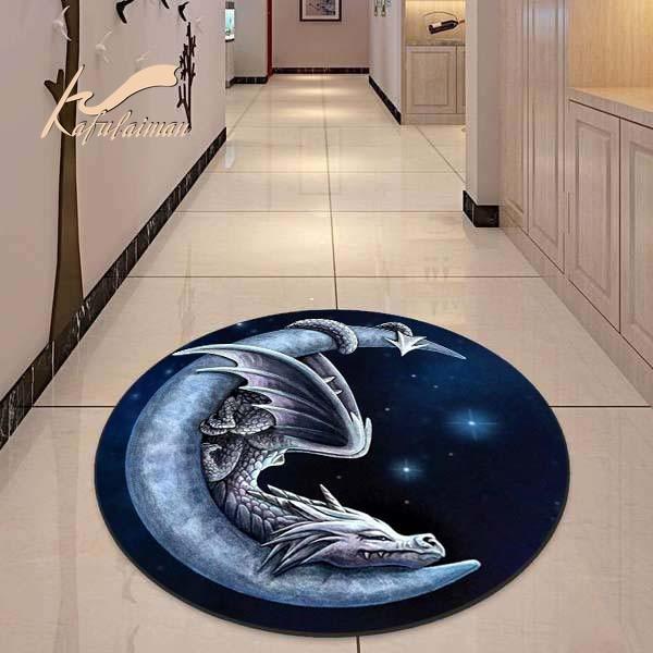 

Carpets Moon And Cute Dragon Vintage Rug Round Mat Circle Carpet Bath Black Rugs For Kitchen Living Room, Stytle a