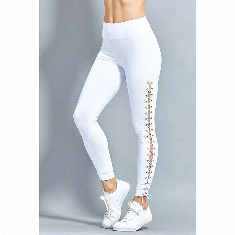 Women's Stylish Streetwear Leggings woven Hole Full Length Pants Daily Fitness Stretchy Plain Comfort High Waist Skinny Black White S M L XL