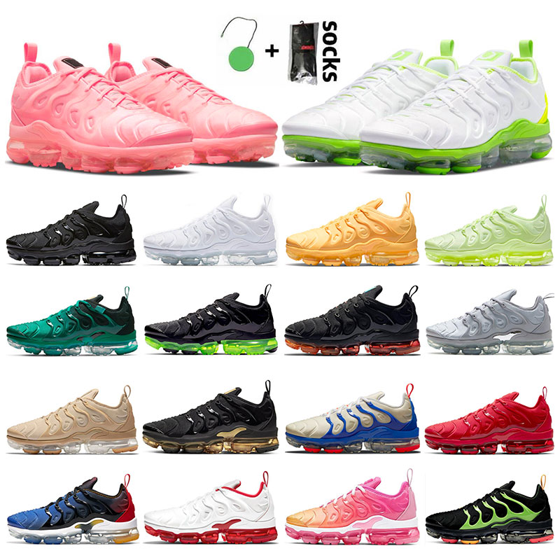 

men women vapor running shoes max plus tn Orange Bubblegum White Volt Black Royal Metallic Gold Midnight Navy Triple Red mens trainers outdoor sports sneakers, 17 black volt sole