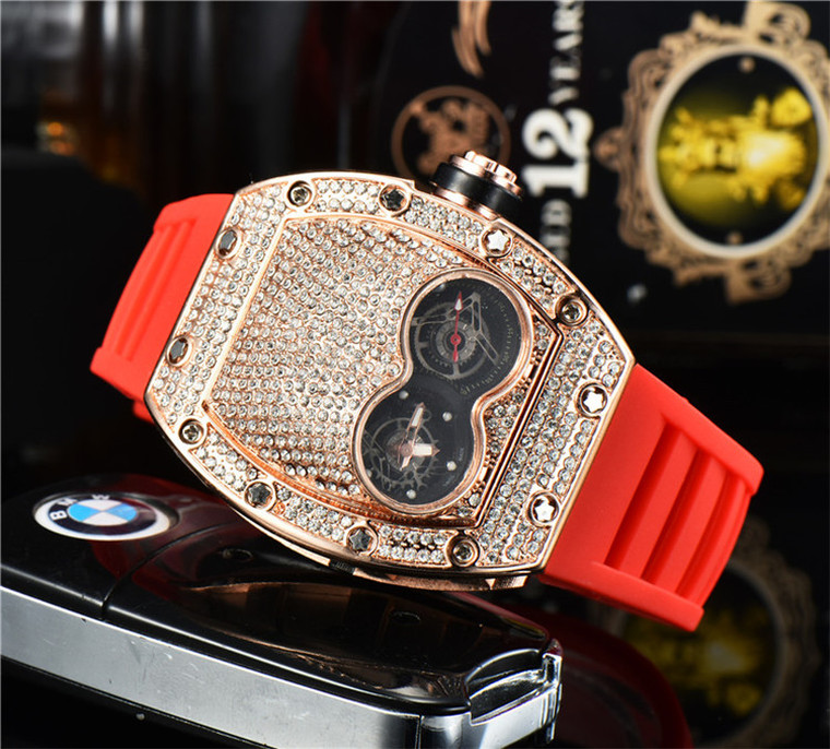 

7-Mens watches montre de luxe designer diamond surface silicone strap stainless steel case quartz movement chronograph watch, No watch