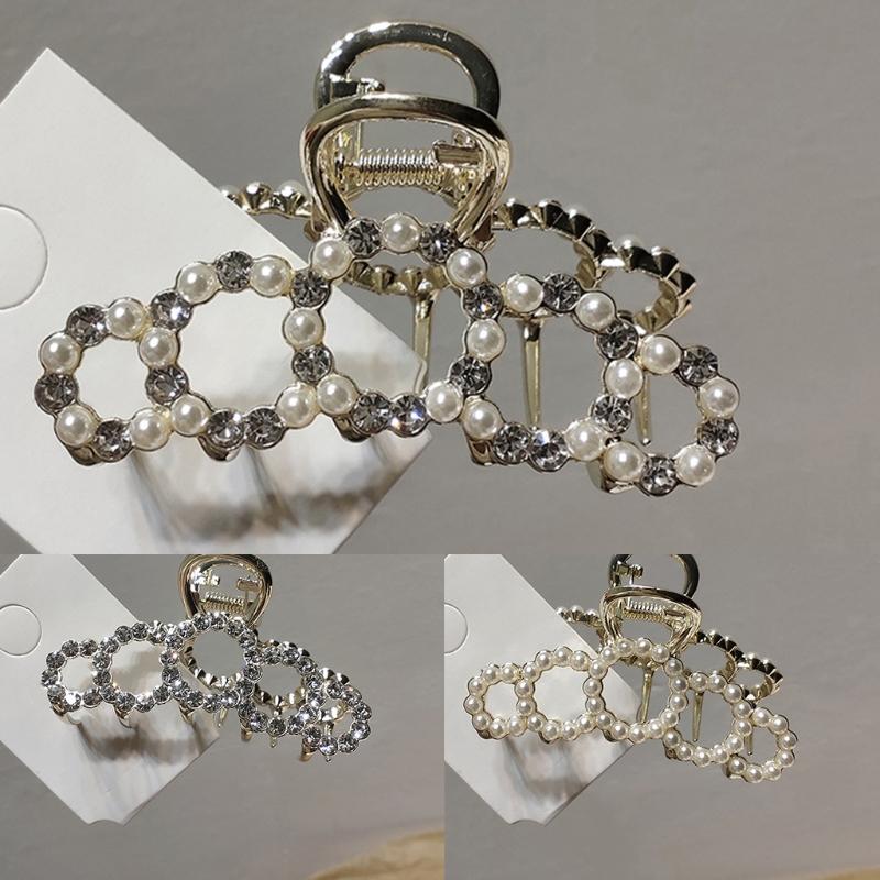 

Hair Clips & Barrettes Hollow Circle Ring Metal Claw Jewelry Pearl Rhinestone Jaw LX9E, Golden;silver