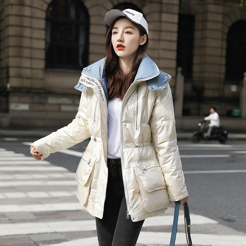 

Women's Down & Parkas Bright face down jacket women's winter large loose waist white duck fashion wash free coat 7VGP, Black