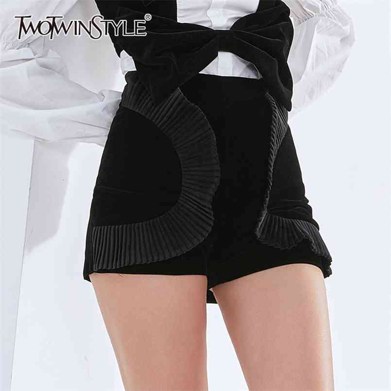

Sexy Patchwork Short For Women High Waist Velour Minimalist Solid Shorts Female Fashion Clothing Summer 210521, Black
