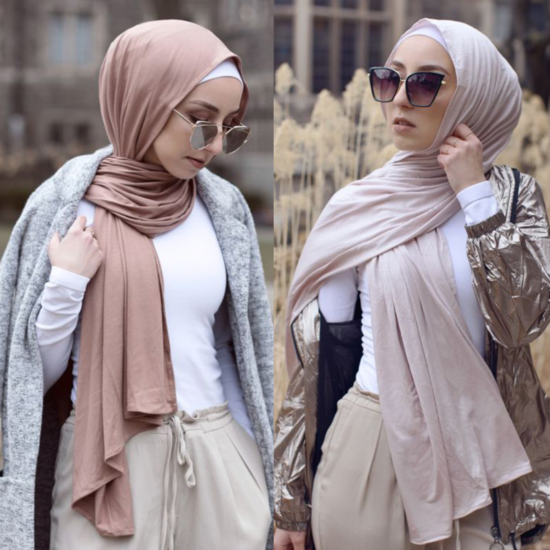 

New Fashion 180x80cm Modal Cotton Jersey Hijab Scarf Muslim Shawl Plain Stretchy Soft Turban Head Wraps For Women Islamic Headscarf Scarves