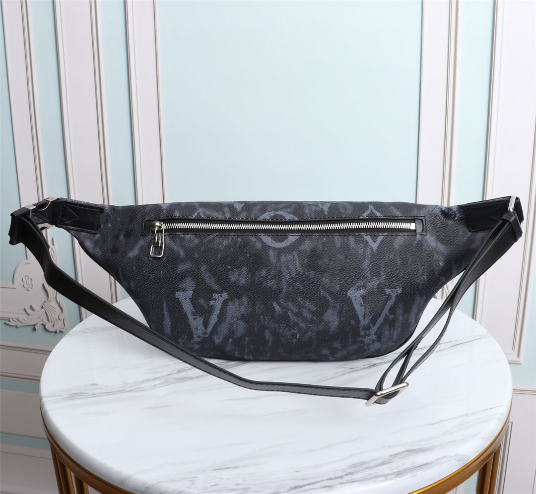 

High quality high-end leather men's sports waist bag casual bag 44*14*9cm, Black