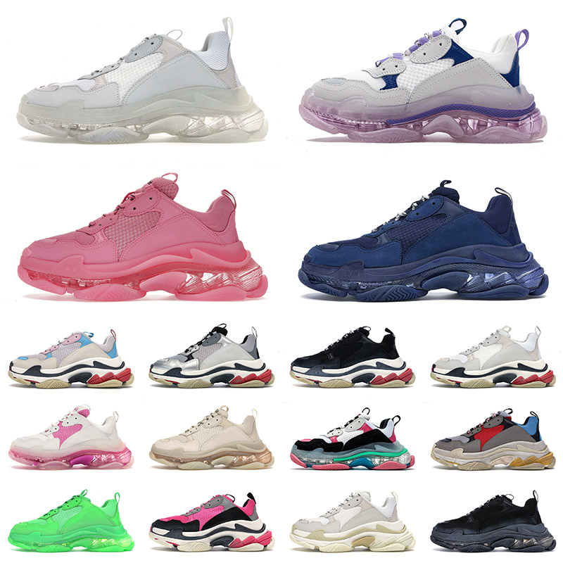 

Luxurys Designer Triple S Mens Women Flat Casual Shoes Platform Crystal Clear Sole Balenciagas Vintage Old Dad Fashion Trainers Sneakers 36-45, 5 36-40