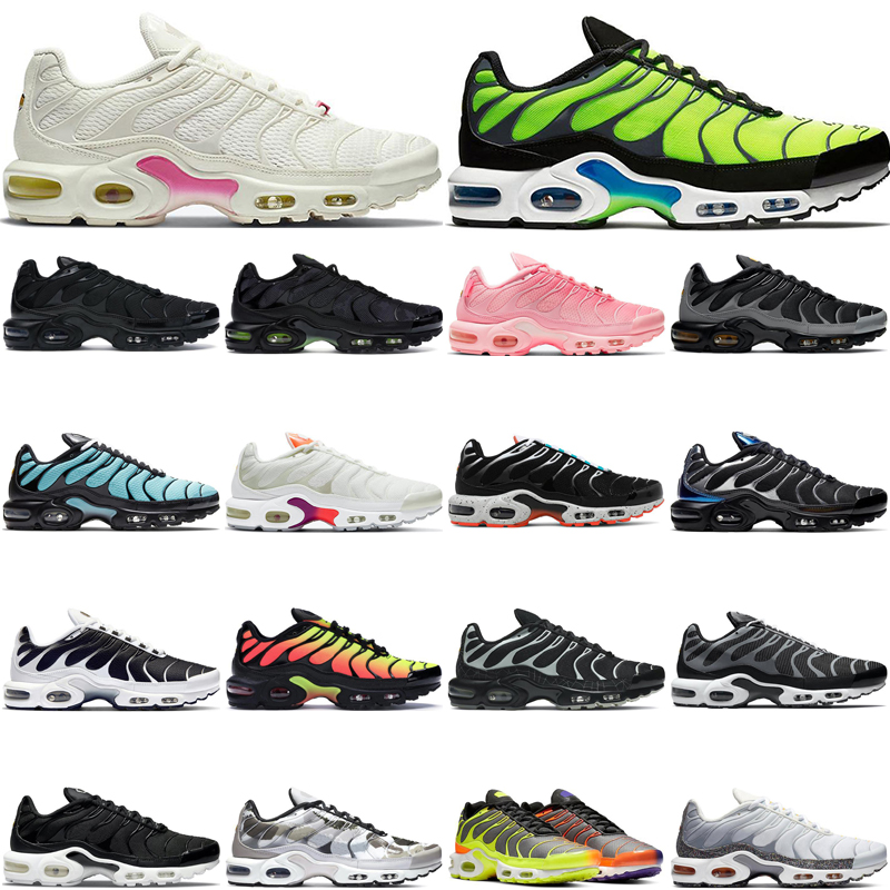 

2021 fashion men running shoes women tn yellow black wolf grey white volt voltage purple total orange sky blue scream green rainbow pink fade outdoor trainers, Black white 40-46