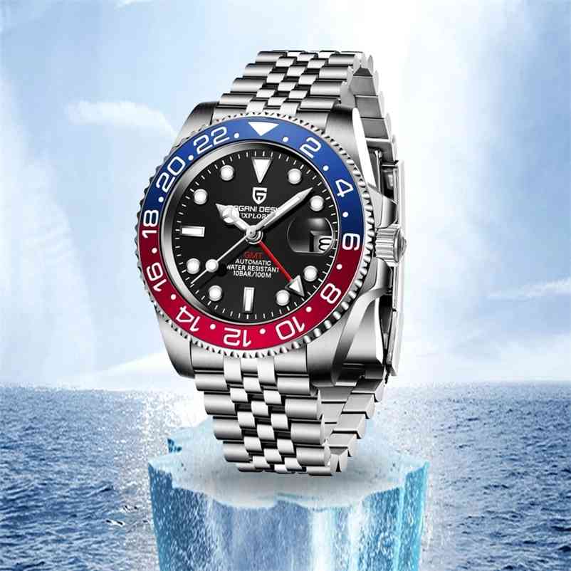 

PAGANI DESIGN GMT Watches 40mm Rotating Bezel Men's Mechanical Watch Sapphire Glass Top Brand 100M Waterproof Watch Business Men 210910, Black blue