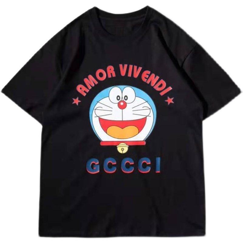 

Fashion brand new Doraemon short sleeve T-shirt 2021 spring and summer blue fat print small fresh fashion half sleeve men's and women's, White;black