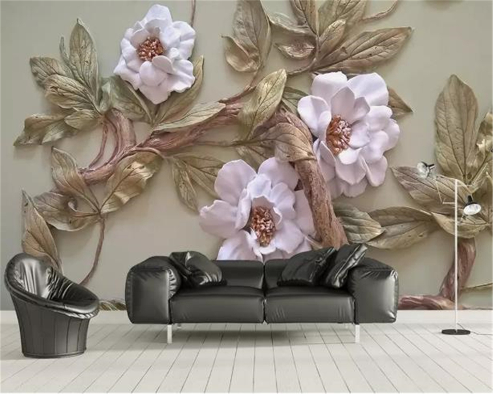 

3d Wallpaper Embossed Flower Tree Living Room Bedroom Background Kitchen Decoration Painting Mural Wallpapers Wall Covering, Customize