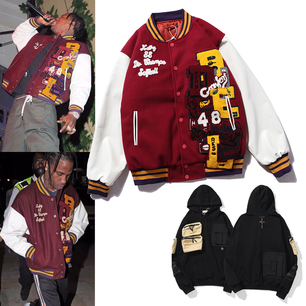 

TRAVIS Men s Hoodies Scott Ts joint Cactus Jack stitching embroidery baseball uniform loose trend coat mens women cotton jacket, Dust bag