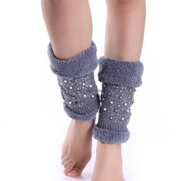 

Short Pearl Anklet Leg Warmers Socks Knit Brushed Boot Cuffs Toppers Leggings Women Girls Autumn Winter Stockings White Black Will and Sandy, As show