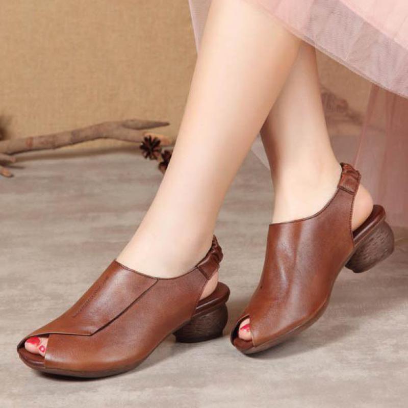 

Dress Shoes Johnature Summer Sandals Women Genuine Leather 2021 Elastic Band Retro Handmade Concise Sewing Platform, Black