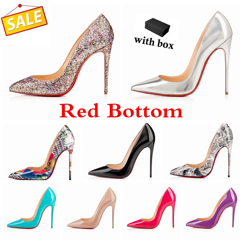 

Candy colors Red Bottom heels High Heel Dress shoes womens Stiletto 8  12CM Genuine Leather Point Toe Pumps lady ladies Office Party Wedding, Black