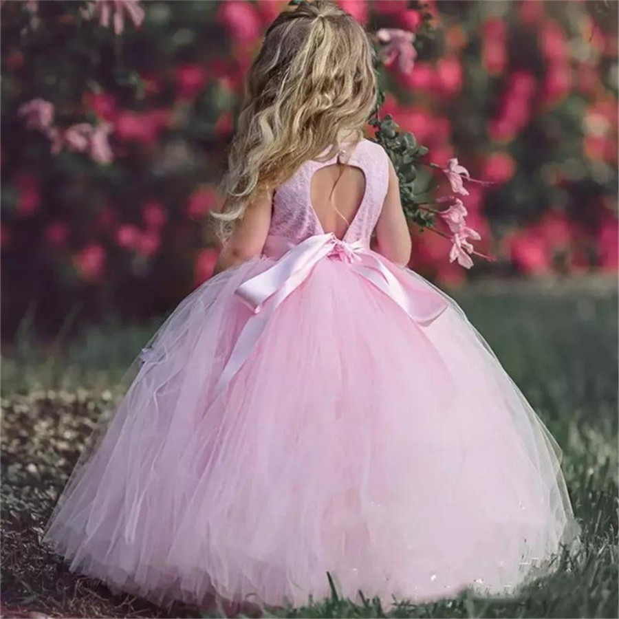 

Pink Ball Gown Flower Girl Dresses with Sash, Dark red