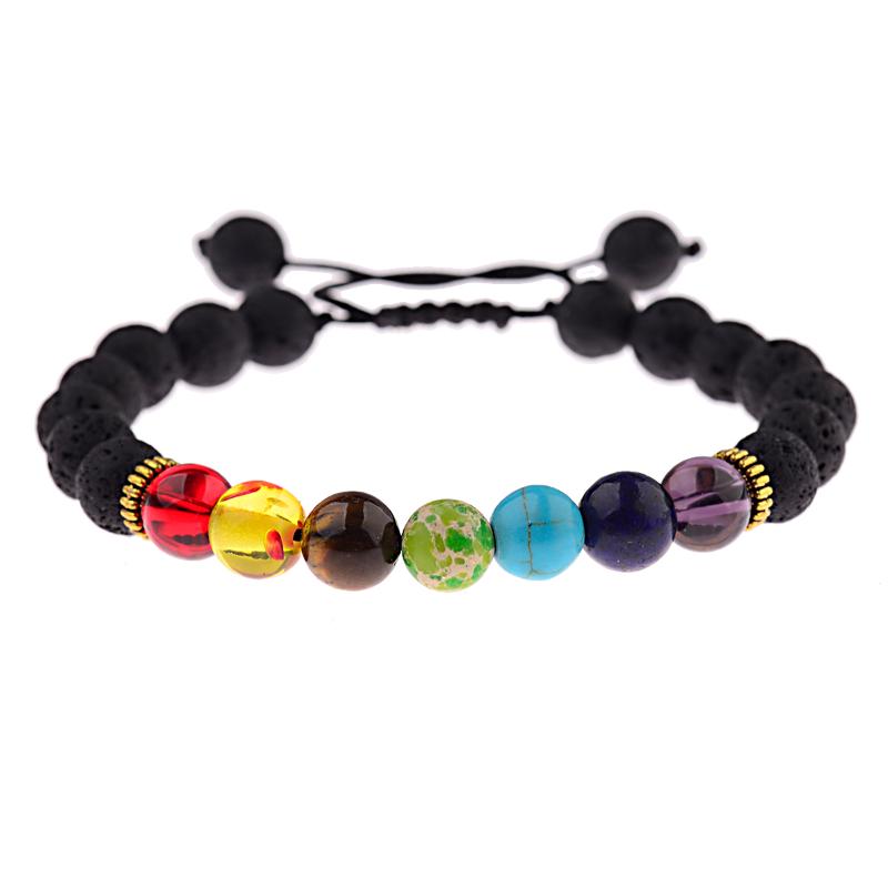 

Beaded, Strands 7 Chakra Charms Bracelets For Men Women Essential Oils Diffuser Lava Rock Natural Stone Beads Fashion Handmade Jewelry