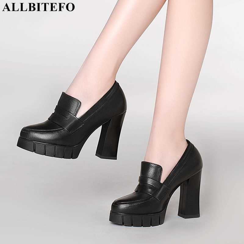 

ALLBITEFO thick heel Waterproof platform shoes genuine leather women s fashion high office work 210611, As picture