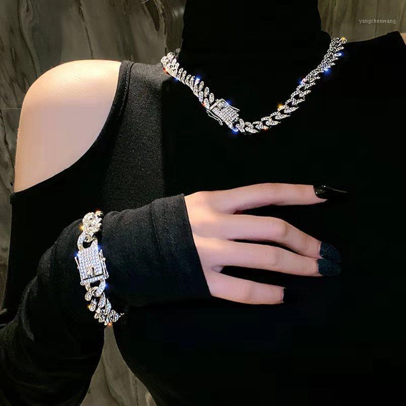 

Chains Iced Out Chain For Women 1set 12MM Miami Cuban CZ Bling Rapper HipHop Bracelet Necklace Men Jewelry Choker Wholesale