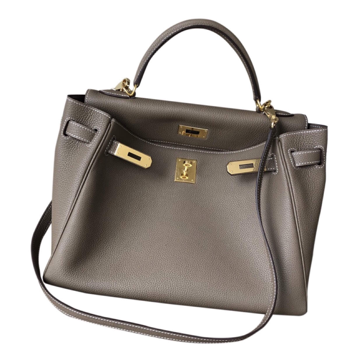 

gift bag Litchi Pattern Tote Shoulder Crossbody handbag Cowhide 25 28 32 Hand-Carrying Genuine Leather Womens Lock Catch Kaili, Milkshake white 25 gold and silver buckl