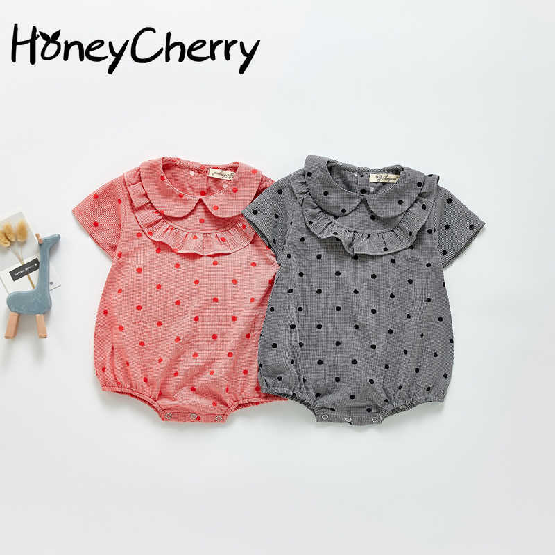 

Summer round neck plaid dot leotard girl baby Romper baby girl clothes baby girl bodysuits 210701, Red