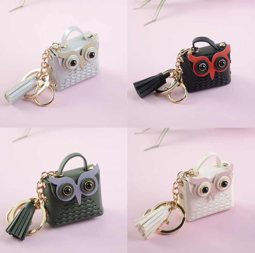 

Ladies Cute Big Eyes Owl Leather Pendant Keychain Ladies Bag Fashion Cartoon Animal Owl Keychain Mobile Wallet Pendant Car Accessories Jewelry