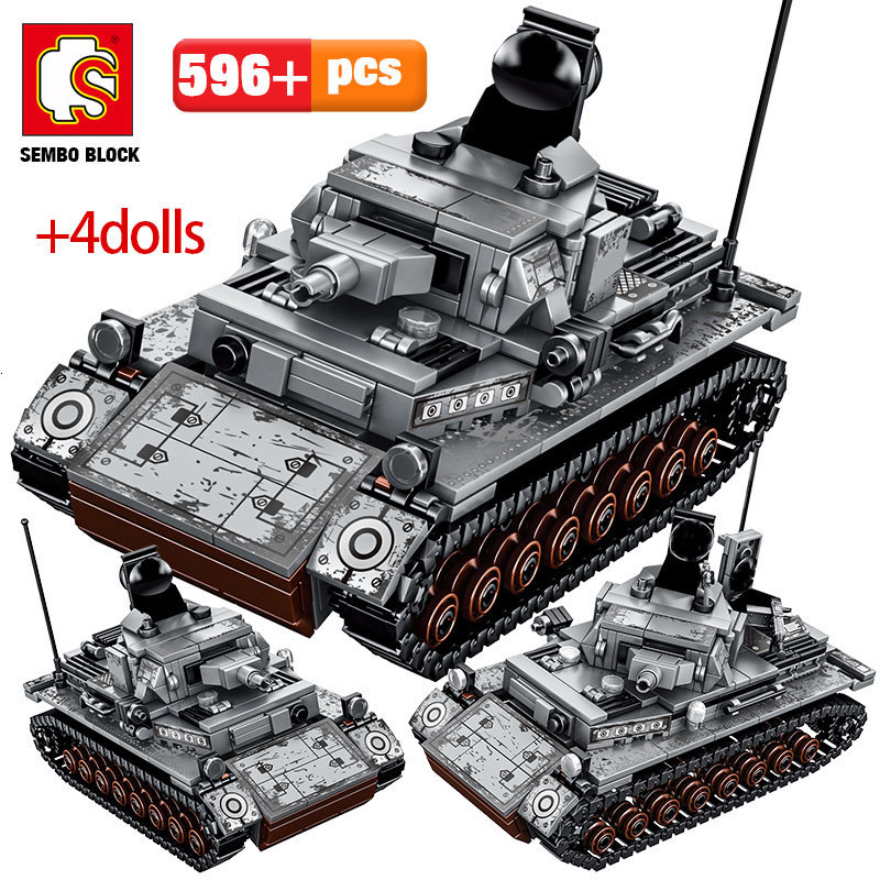 

596PCS City Military Series Building Blocks WW2 Weapons Steel Empire-German Technic Tank Soldier Figures Bricks Toys For Boys 1008