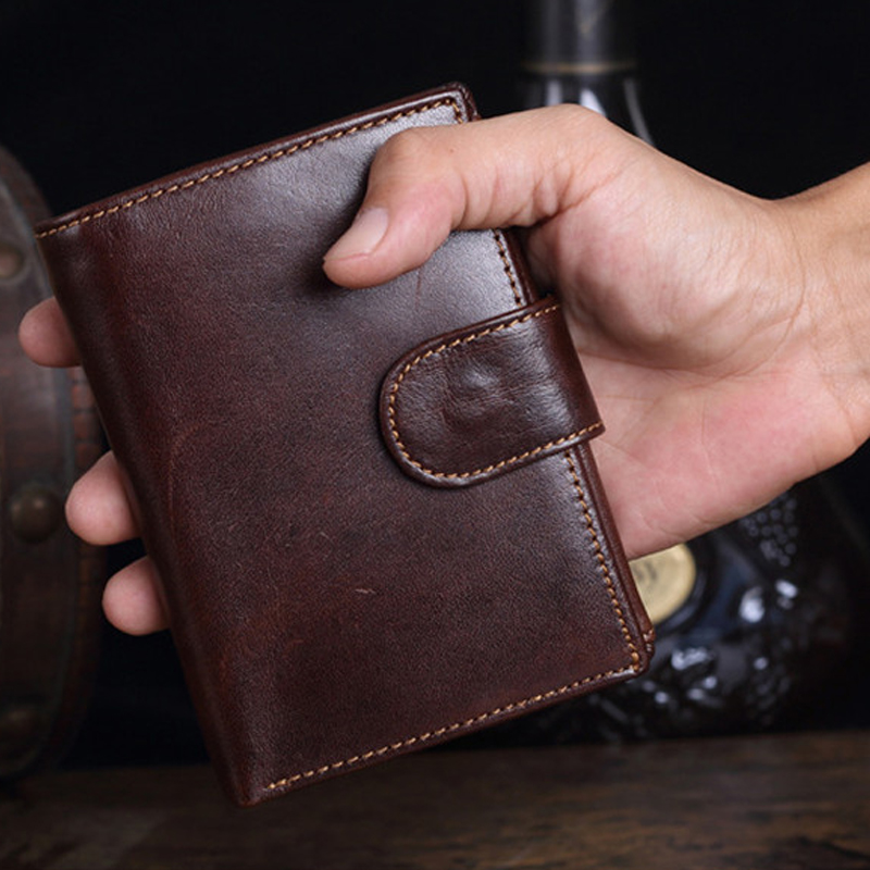 

Genuine Leather Men Wallet Passport Holder Coin Pocket ID Card Holder Men Wallets Purses Cow Leather Coin Purse Money Bag, Coffee