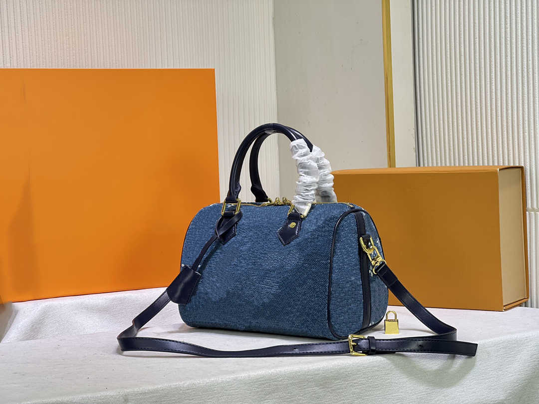 

Printing Duplex 25 Denim 30 SPEEDY BAG Boston BANDOULIERE Blue Bags shopping bags fashion Women Pillow Shoulder packet