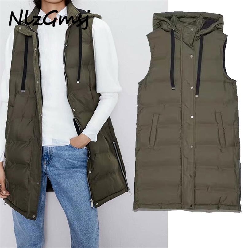 

Nlzgmsj Za Parka Women Winter Vest Side Zipper Coats Hooded Down Cotton Jacket Parkas Female Warm Thick Big Pocket Outwear 211018, As picture