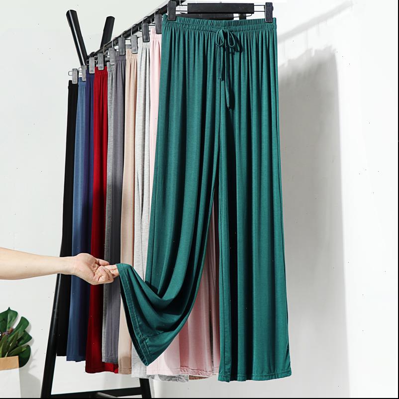 

women pants modal wide leg high waist ice silk loose straight casual large size trousers, Black;white
